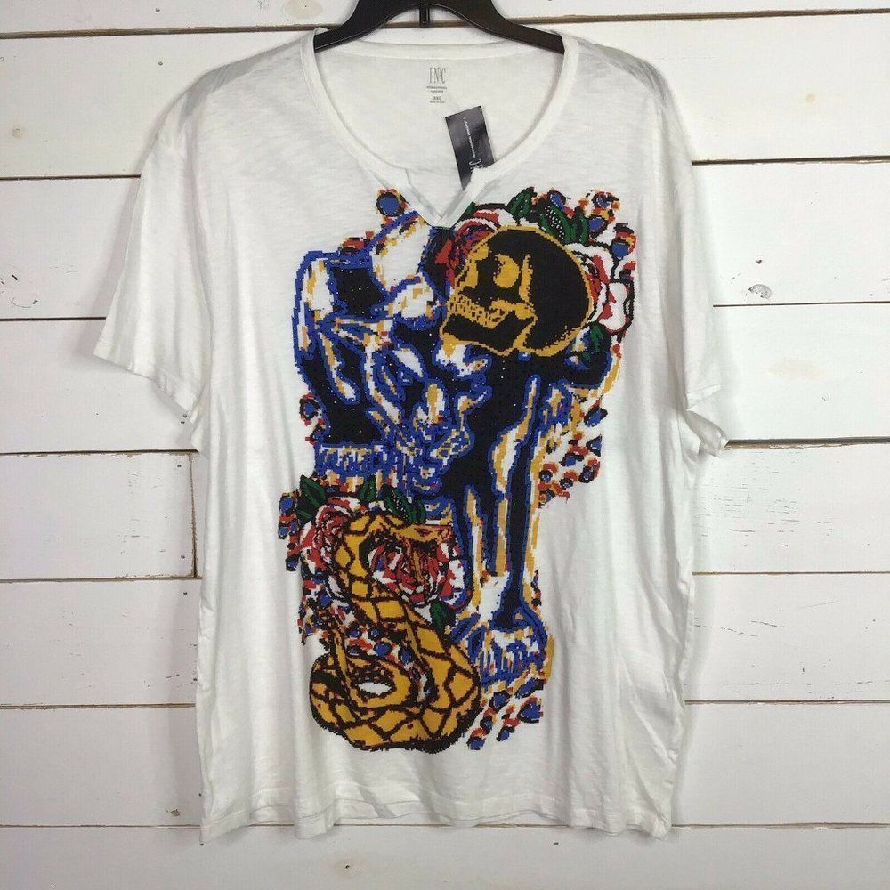 New INC Jungle Graphic TShirt Jungle Skull Snake White Pure Men's 3XL